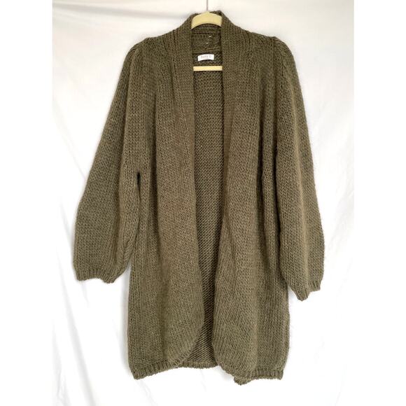 Suzy D Fabienne Olive Green Oversized Cozy Knit Wool Cardigan Sweater, One Size - Picture 1 of 5